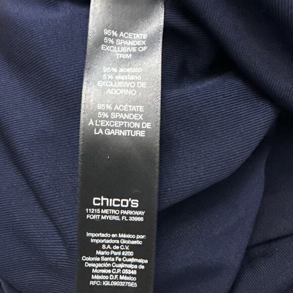 Chicos Travelers Tunic Top Large Size 2 Navy Blue Cold Shoulder - Picture 3 of 11
